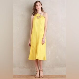 NWT Anthropoligie HD in Paris One Shoulder Yellow Pleated Flowy Dress Medium NEW